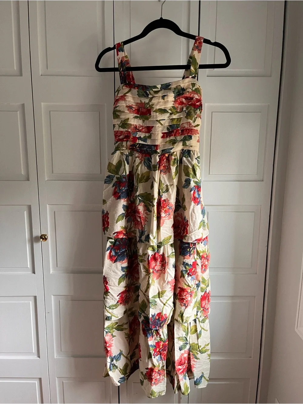 Floral Cream Sundress with Red & Blue Bloom Print